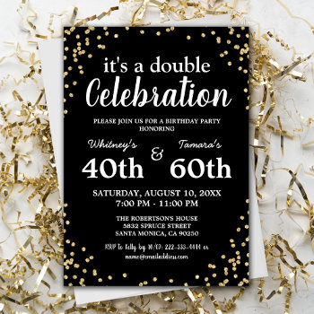 Adult Joint Birthday Party | Black Gold Glitter Invitation by special_stationery at Zazzle