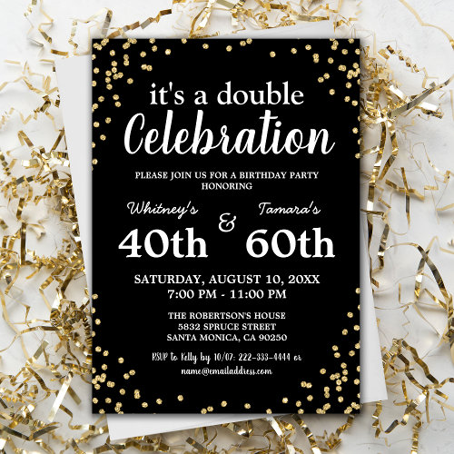 Adult Joint Birthday Party | Black Gold Glitter