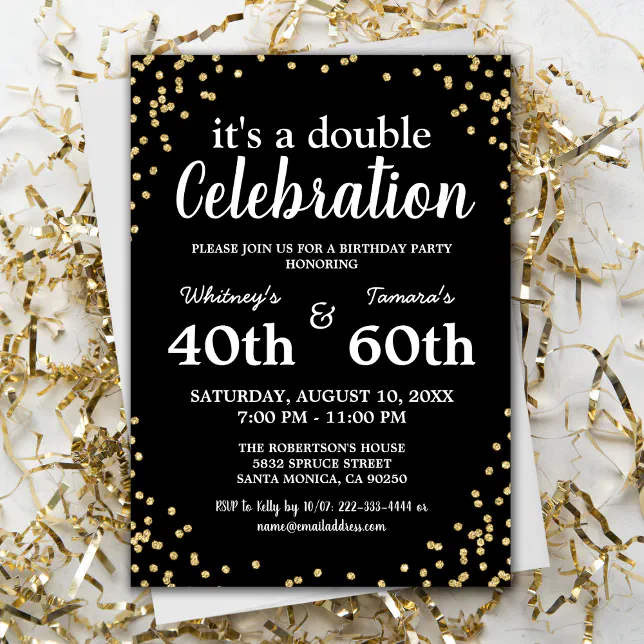Adult Joint Birthday Party Black Gold Glitter Invitation Zazzle
