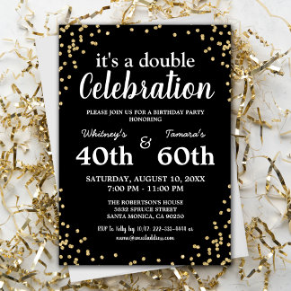 Adult Joint Birthday Party | Black Gold Glitter Invitation