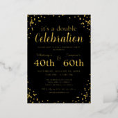 Adult Joint Birthday Party | Black Real Gold Foil Invitation (Standing Front)