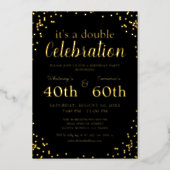 Adult Joint Birthday Party | Black Real Gold Foil Invitation (Front)