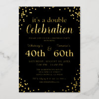 Adult Joint Birthday Party | Black Real Gold Foil Invitation