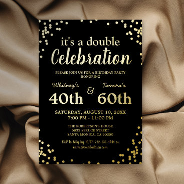 Adult Joint Birthday Party | Black Real Gold Foil Invitation