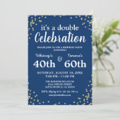 Adult Joint Birthday Party | Blue Gold Glitter Invitation (Standing Front)