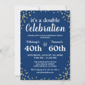 Adult Joint Birthday Party | Blue Gold Glitter Invitation (Front)