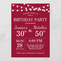 Adult Joint Birthday Party Invitation Burgundy Red