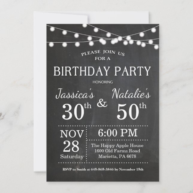 Adult Joint Birthday Party Invitation Chalkboard (Front)
