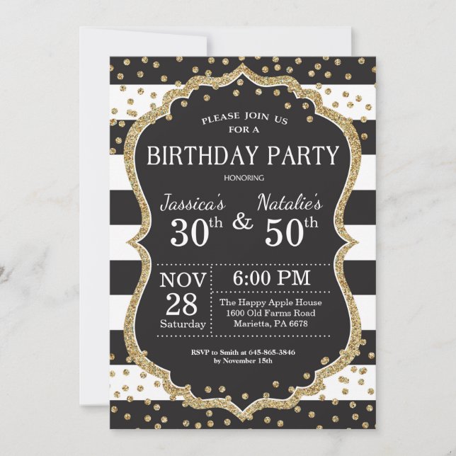 Adult Joint Birthday Party Invitation Gold Glitter (Front)