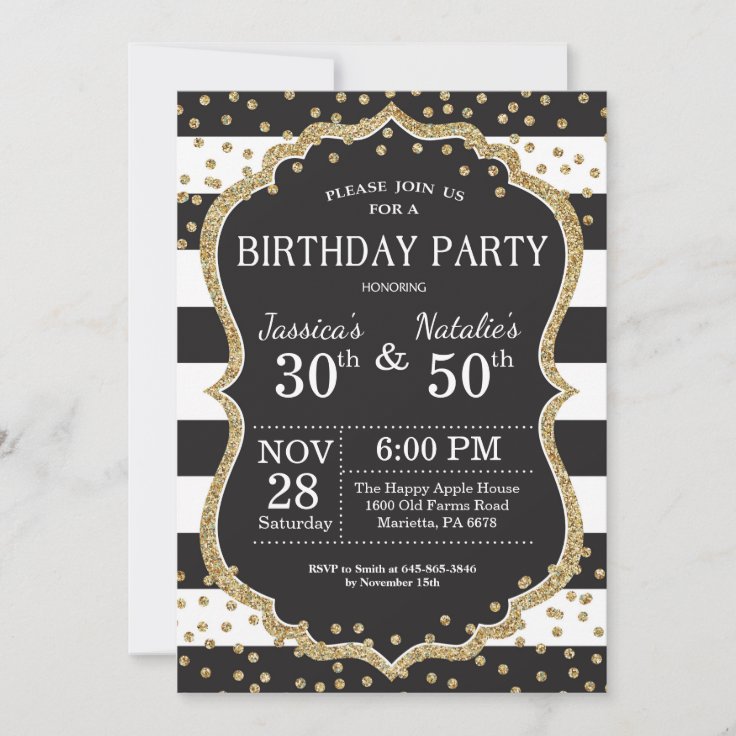 Adult Joint Birthday Party Invitation Gold Glitter | Zazzle