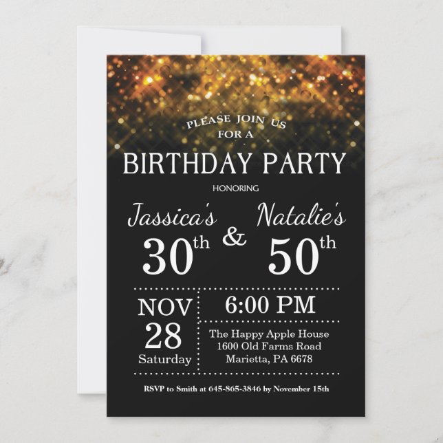 Adult Joint Birthday Party Invitation Gold Glitter (Front)