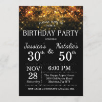 Adult Joint Birthday Party Invitation Gold Glitter