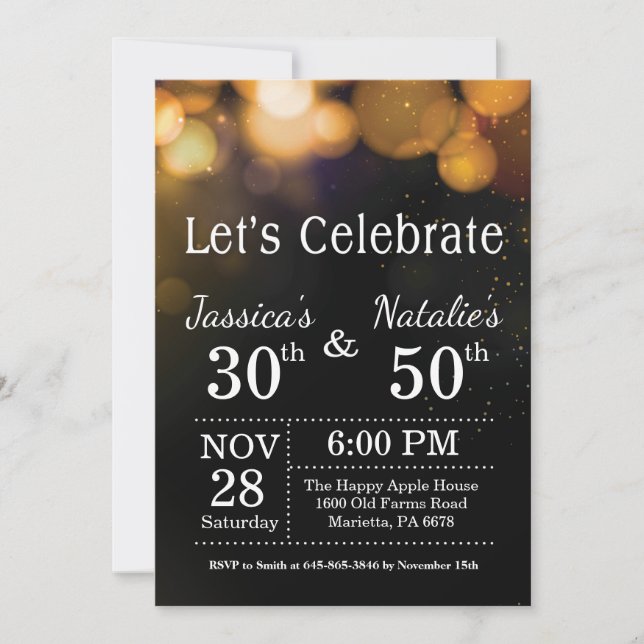 Adult Joint Birthday Party Invitation Gold Glitter (Front)