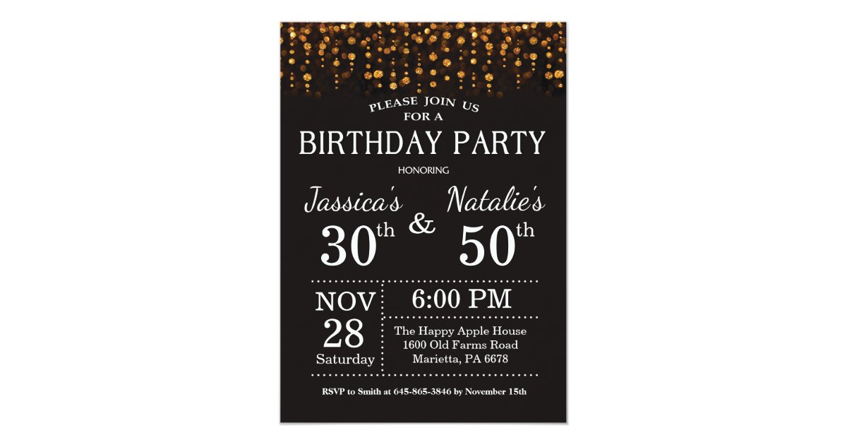 Adult Joint Birthday Party Invitation Gold Glitter | Zazzle.com