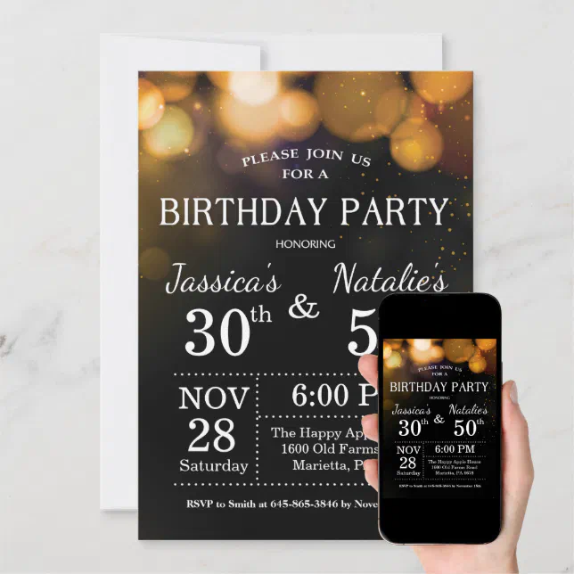 Adult Joint Birthday Party Invitation Gold Glitter | Zazzle