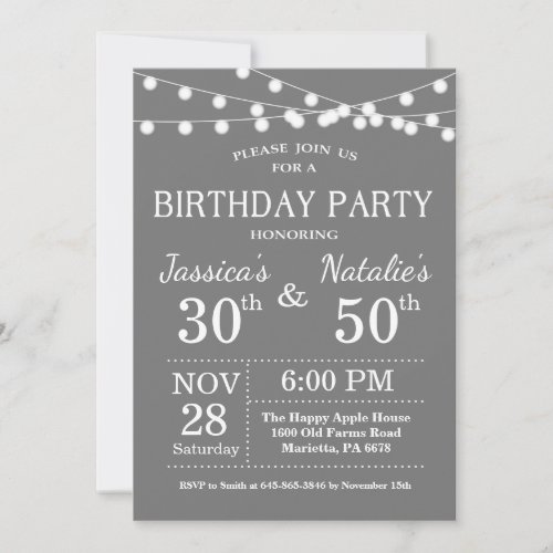 Adult Joint Birthday Party Invitation Gray