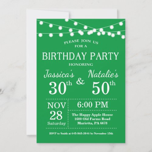 Adult Joint Birthday Party Invitation Green