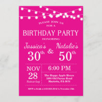 Adult Joint Birthday Party Invitation Hot Pink