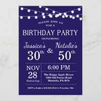 Adult Joint Birthday Party Invitation Navy Blue