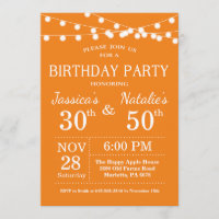 Adult Joint Birthday Party Invitation Orange