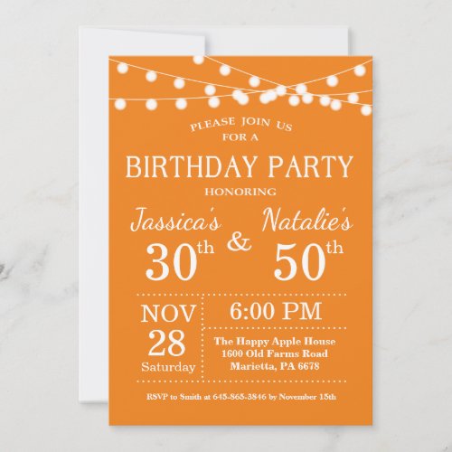Adult Joint Birthday Party Invitation Orange