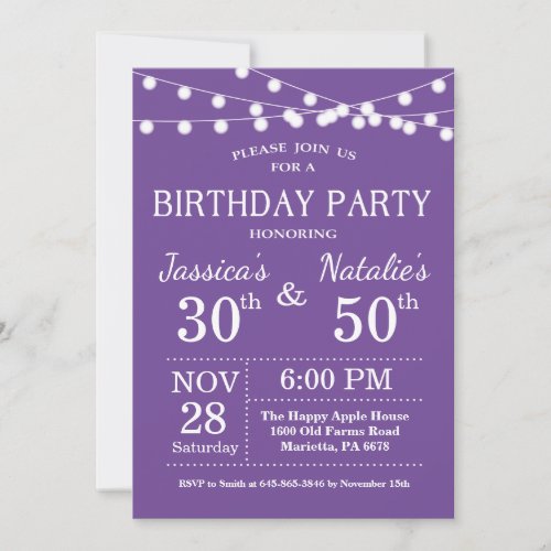 Adult Joint Birthday Party Invitation Purple