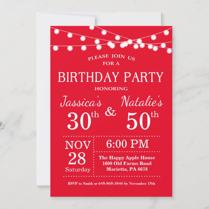 Adult Joint Birthday Party Invitation Red