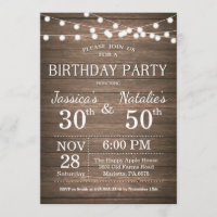 Adult Joint Birthday Party Invitation Rustic Wood