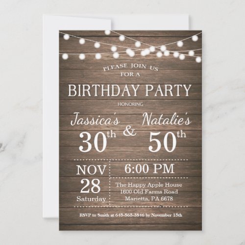 Adult Joint Birthday Party Invitation Rustic Wood