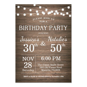 Adult Joint Birthday Party Invitation Rustic Wood