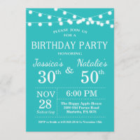 Adult Joint Birthday Party Invitation Teal