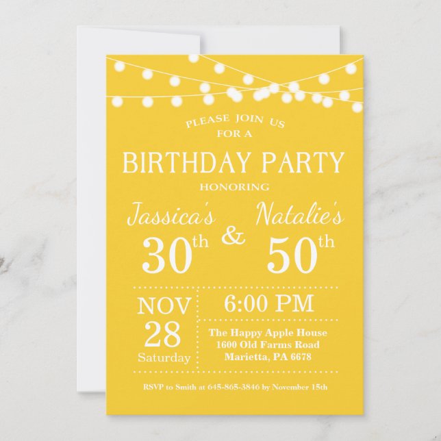 Adult Joint Birthday Party Invitation Yellow (Front)
