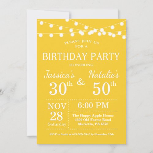 Adult Joint Birthday Party Invitation Yellow