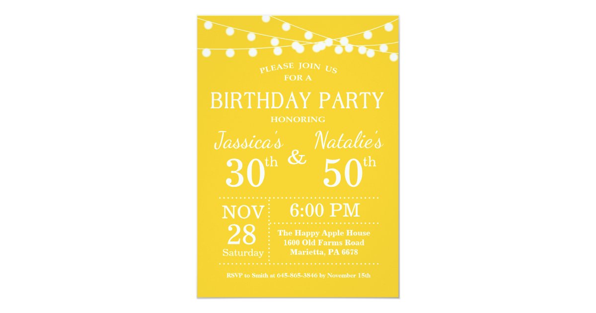 Adult Joint Birthday Party Invitation Yellow | Zazzle.com