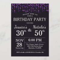 Adult Joint Birthday Party Purple Glitter Invitation