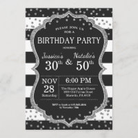 Adult Joint Birthday Party Silver Glitter Invitation