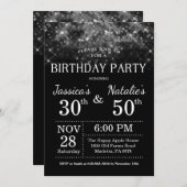 Adult Joint Birthday Party Silver Glitter Invitation (Front/Back)