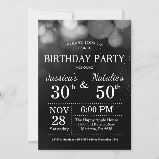 Adult Joint Birthday Party Silver Glitter Invitation | Zazzle