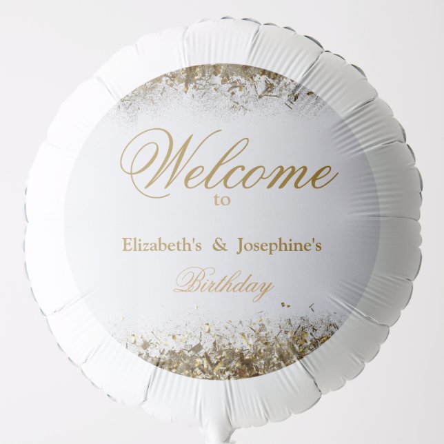 Adult Joint Double Birthday Party | White Gold Balloon (Front)