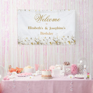 Adult Joint Double Birthday Party White Gold Banner