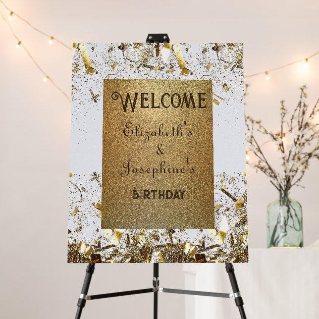 Adult Joint Double Birthday Party | White Gold Foam Board (In Situ (Stand))