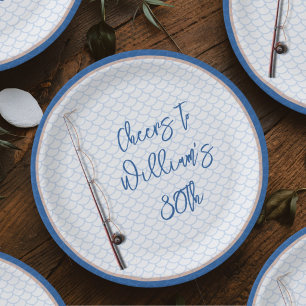 Adult Male Birthday Fish Scales Fishing Rod Paper Plates