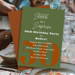 Adult Male Surprise Birthday Party Invitation<br><div class="desc">Surprise party invitations for a man. Celebrate a milestone birthday with fun and modern invitations. Army green color with dark, rust orange numbers for his age. Light gray wording is set up for a surprise party. At the top, "Shhhh... it's a surprise" with bold, printed text for his age and...</div>