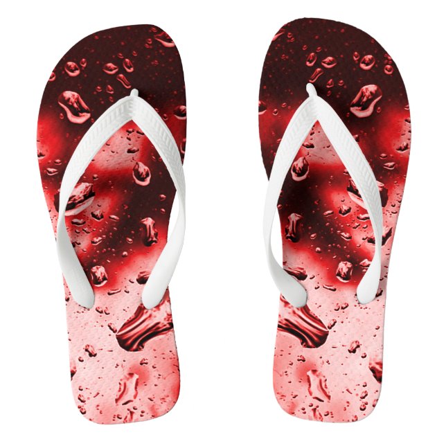 Adult Mens/Women, Wide Strap, Red Raindrops  Flip  Flops (Footbed)