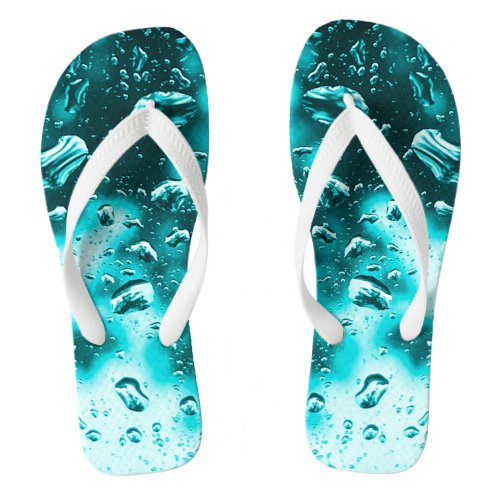 Adult MensWomen Wide Strap Teal Raindrops Flip  Flip Flops