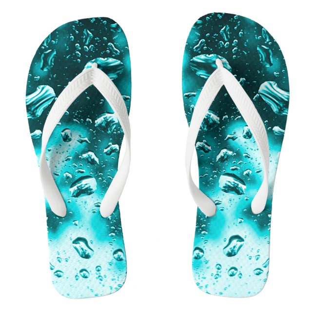 Adult Mens/Women, Wide Strap, Teal Raindrops Flip  Flip Flops (Footbed)