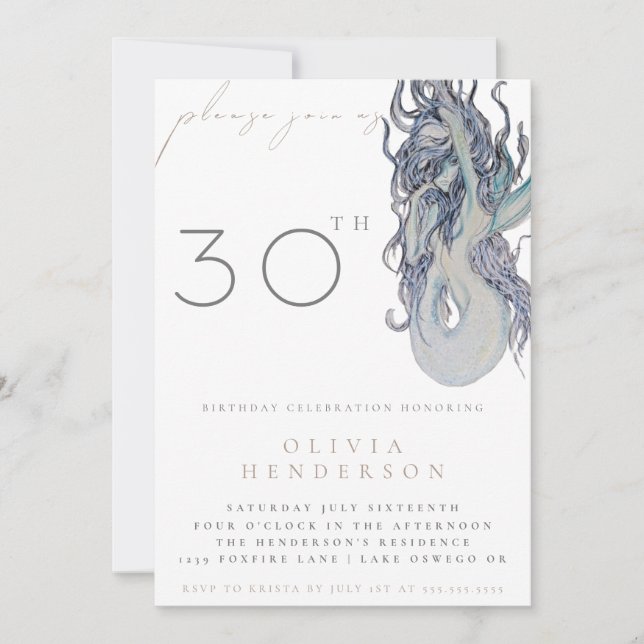 Adult Mermaid ANY Birthday Party Invitation (Front)