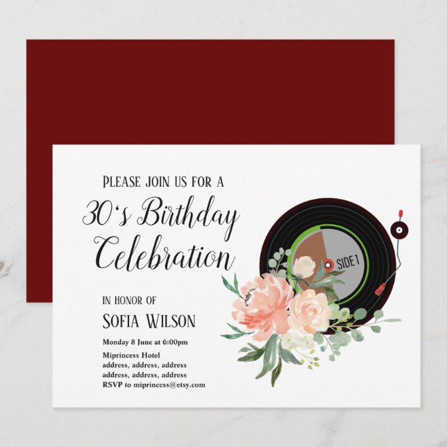 adult music, birthday party invitation (Front/Back)