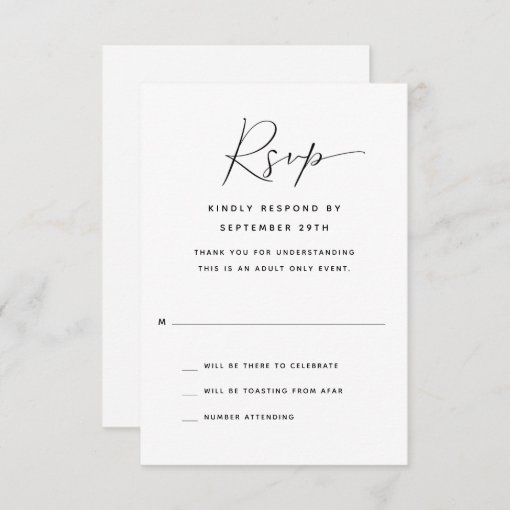 Adult Only Modern Calligraphy Wedding RSVP Card | Zazzle