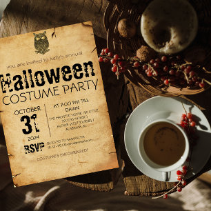Adult Owl Vintage Gothic Halloween Costume Party Invitation
